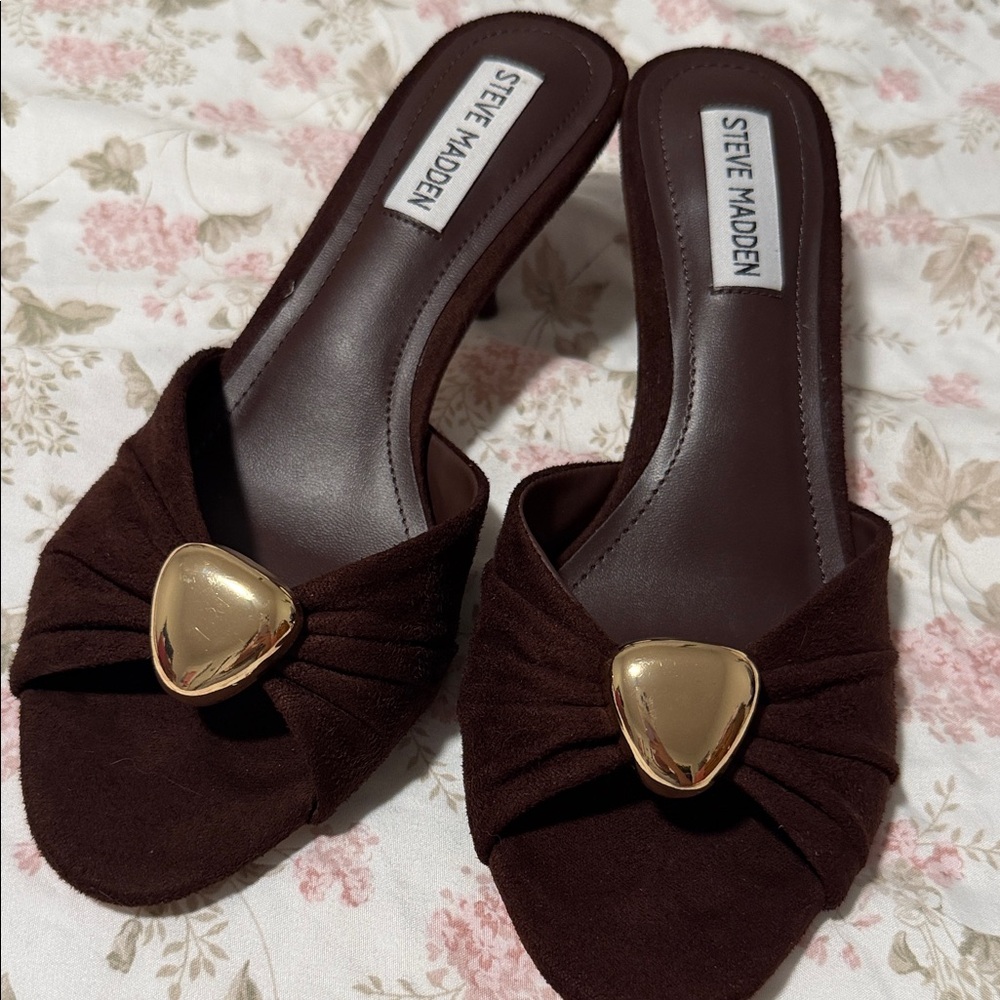 Steve Madden Dark Brown Mules with Gold Detail
